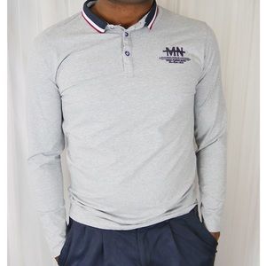 MN Men’s Long Sleeve Polo - Gray/Blue